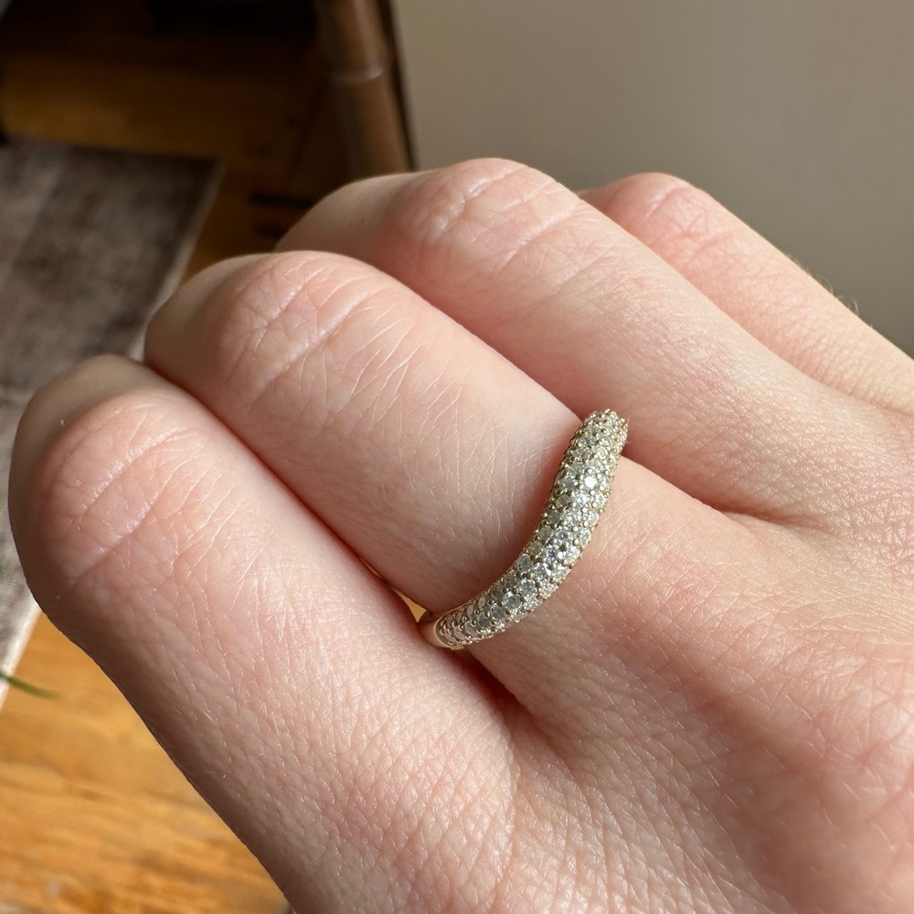 Attagems Pave Wave Ring with Moissanite and gold plated 925 silver sz 7.5